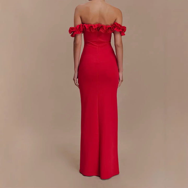 Damen Elegantes, schulterfreies Maxikleid mit Rüschendetails Echo Archiv