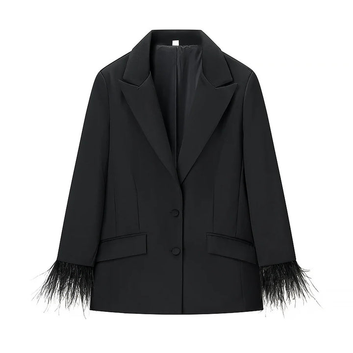 Damen nan taillierter Blazer mit Federrand an den Ärmeln und Pattentaschen Echo Archiv