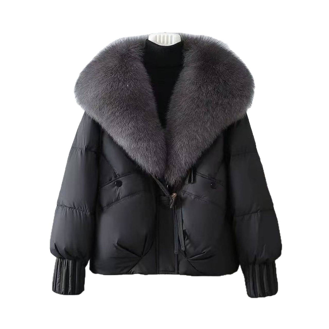Damen nan kurze wattierte Steppjacke mit voluminösem Kunstfellkragen und Taillenzug Echo Archiv