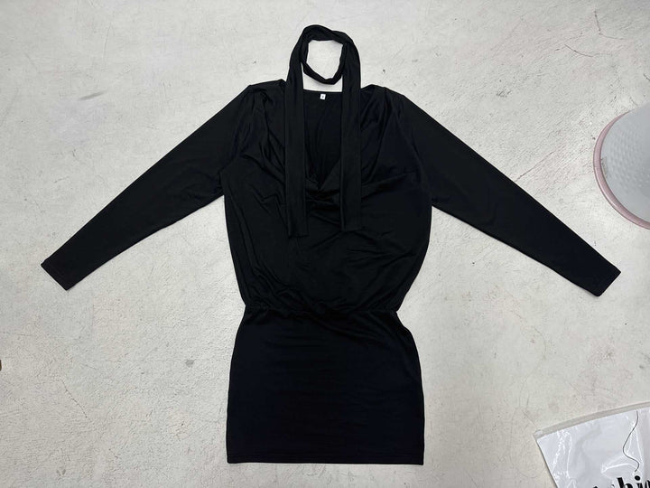 Damen nan figurbetontes Langarm-Minikleid mit Wickel‑V‑Ausschnitt, angesetzter Schluppe und taillierter Raffung Echo Archiv