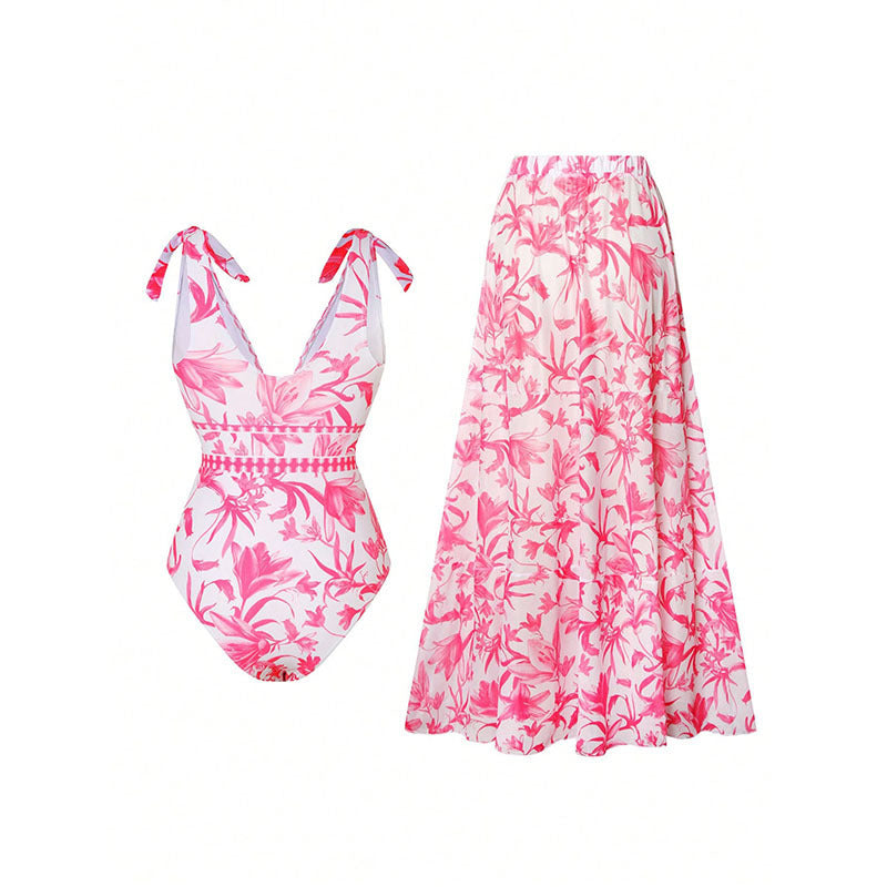 Damen Eleganter Badeanzug- und Maxirock-Set Echo Archiv