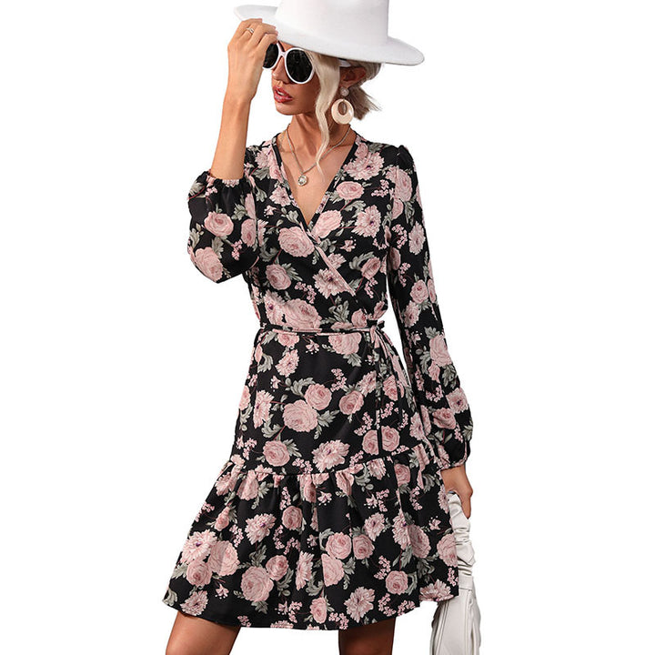 Damen Florales Wickel-Minikleid mit taillierter Schärpe und hohem Beinschlitz Echoarchiv