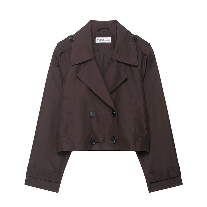 Damen Cropped Doppelreiher-Trenchjacke mit Epauletten, weiten Revers und verstellbaren Ärmelriegeln Echo Archiv