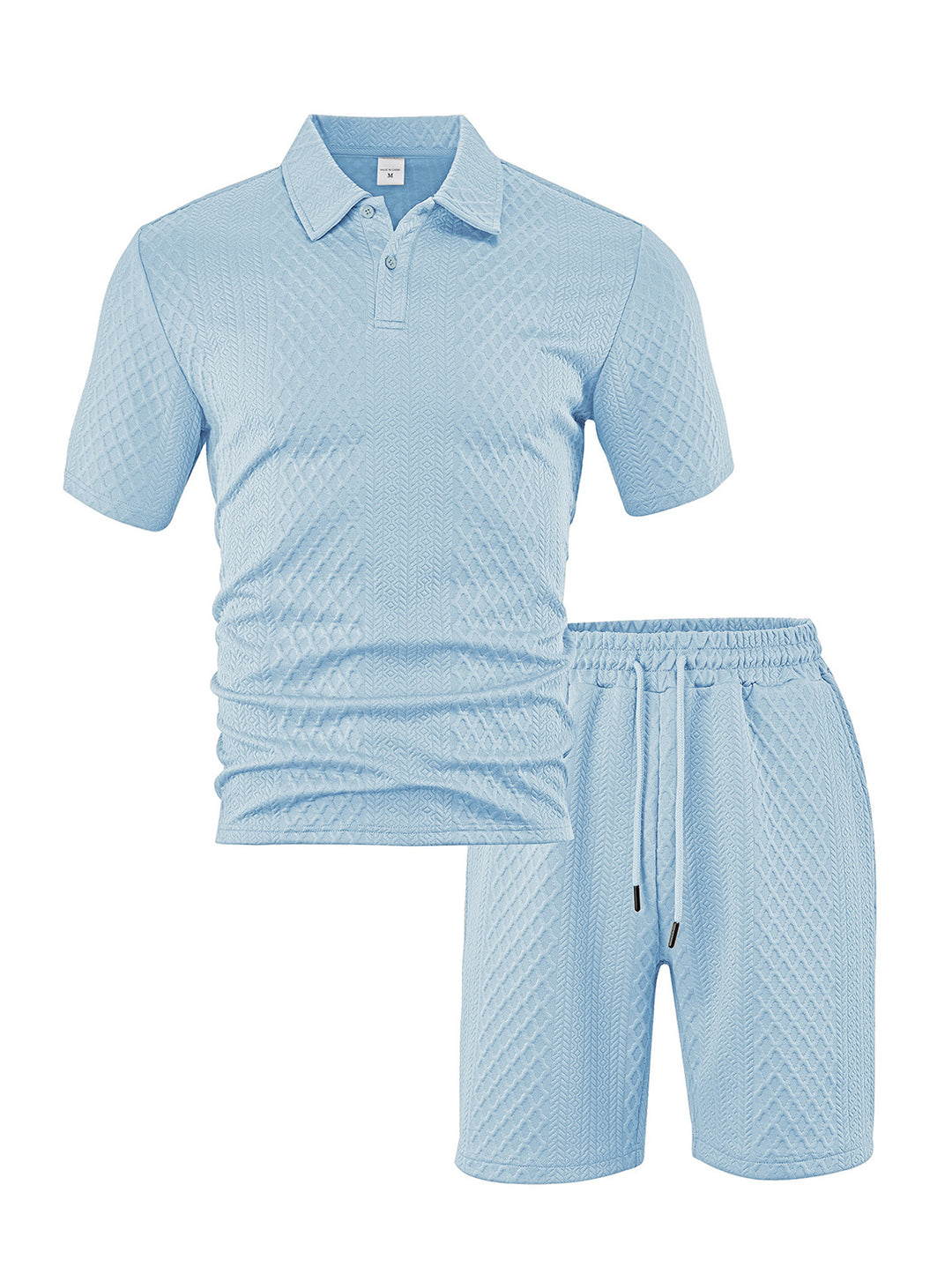 Herren nan eleganter Freizeit-Zweiteiler aus geprägtem Strick mit Polokragen Kurzarmshirt und Tunnelzug-Bermuda Echo Archiv
