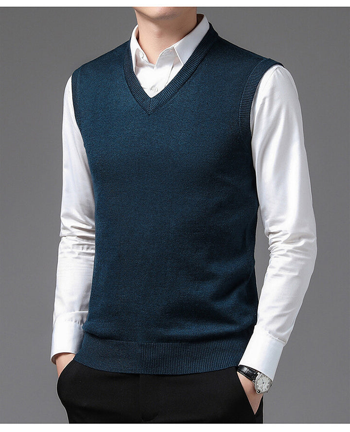 Herren V-Pullover aus feiner Baumwollmischung mit eleganter Struktur Echoarchiv