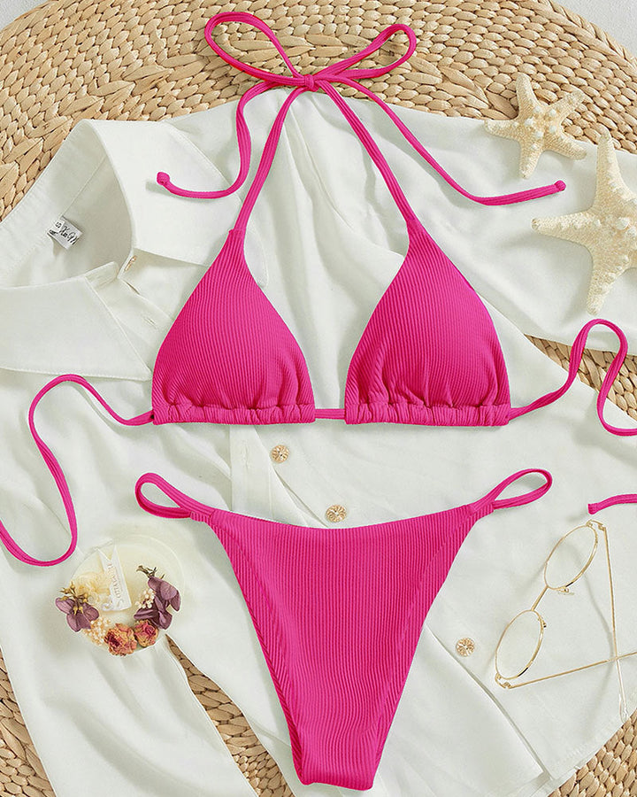 Damen Triangel-Bikini mit verstellbaren Bändern und rippierter Textur Echoarchiv