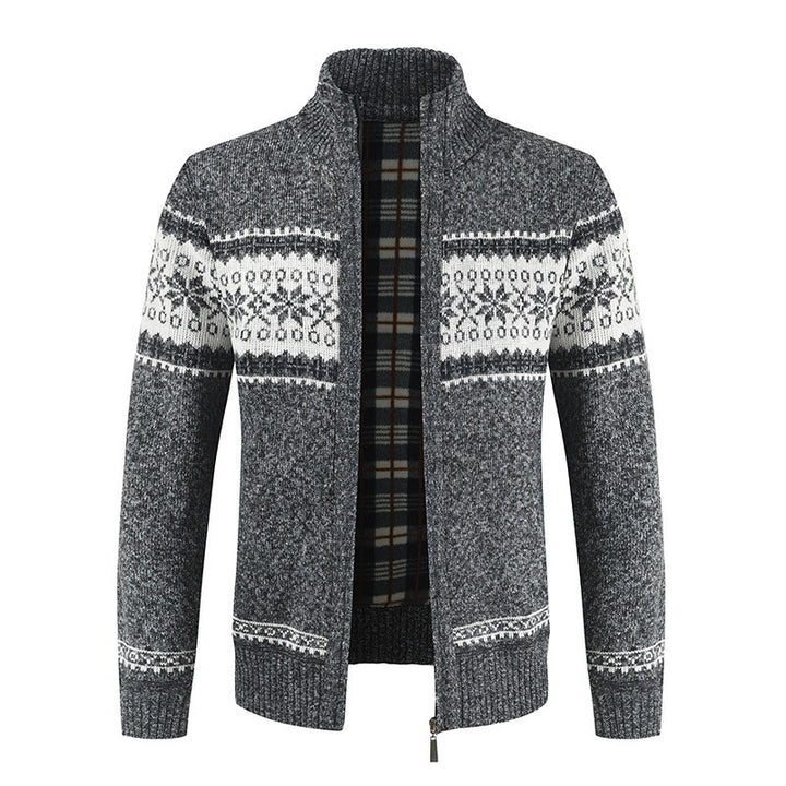 Herren Strickjacke mit modernem Norweger-Muster und hohem Kragen Echoarchiv