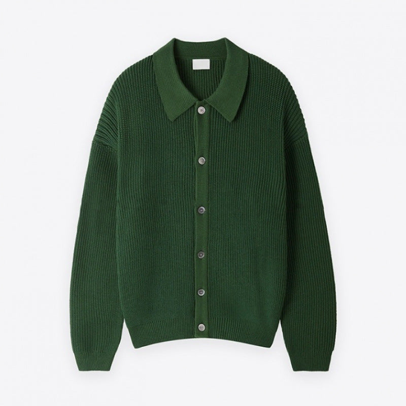 Unisex Grobgerippte Strickjacke mit Hemdkragen und durchgehender Knopfleiste Echoarchiv