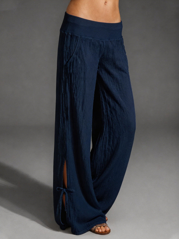 Damen Leichte Leinenhose mit weitem Bein und elastischem Bund – Avélisse