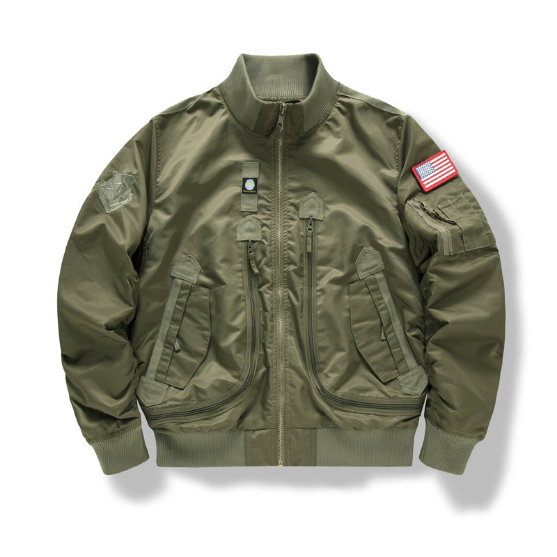 Herren Military-Bomberjacke mit verstärkten Multifach-Taschen und Stehkragen – Brevano