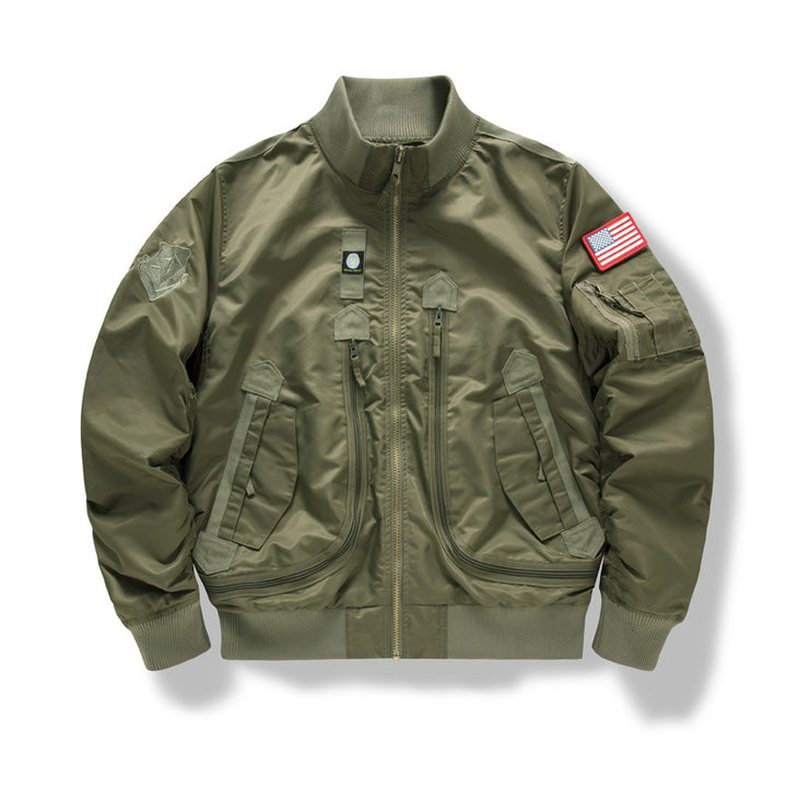 Herren Military-Bomberjacke mit verstärkten Multifach-Taschen und Stehkragen – Brevano