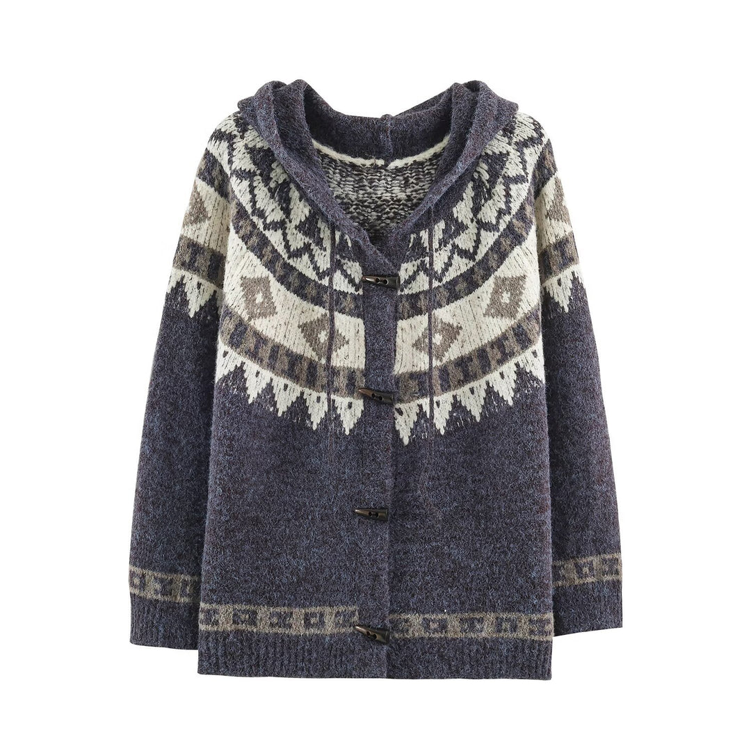 Damen Kapuzen-Strickjacke im Norwegerstil mit Knebelverschlüssen Echoarchiv