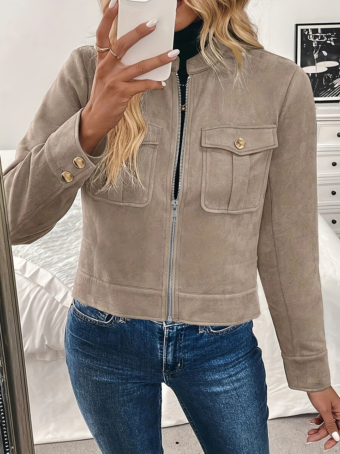 Damen Modische Kurzjacke aus Wildleder – Célinea