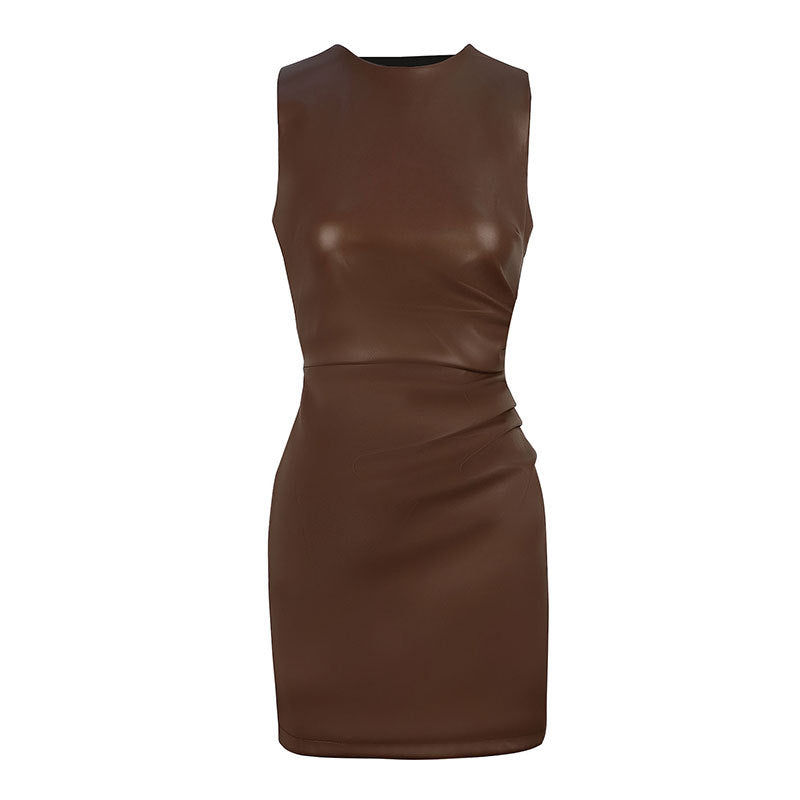 Damen figurbetontes Lederkleid mit elegantem Schnitt und raffinierten Raffungseffekten Echo Archiv