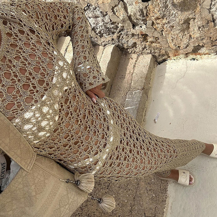 Damen Elegantes Häkel-Maxikleid mit weitem Schnitt und feinen Details Echo Archiv