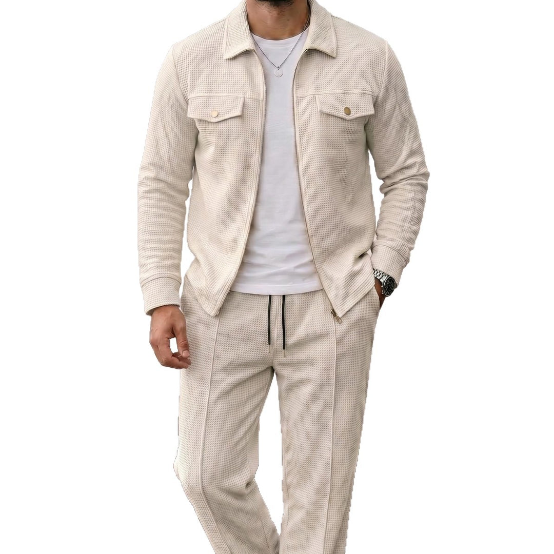 Herren strukturierte Zip-Jacke mit Waffelstruktur Brustklappentaschen und durchgehendem Reißverschluss – Taviero
