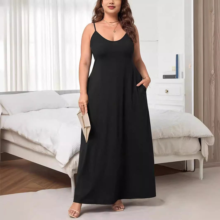 Damen Maxikleid mit schmalen Spagettiträgern und praktischen Seitentaschen Echo Archiv