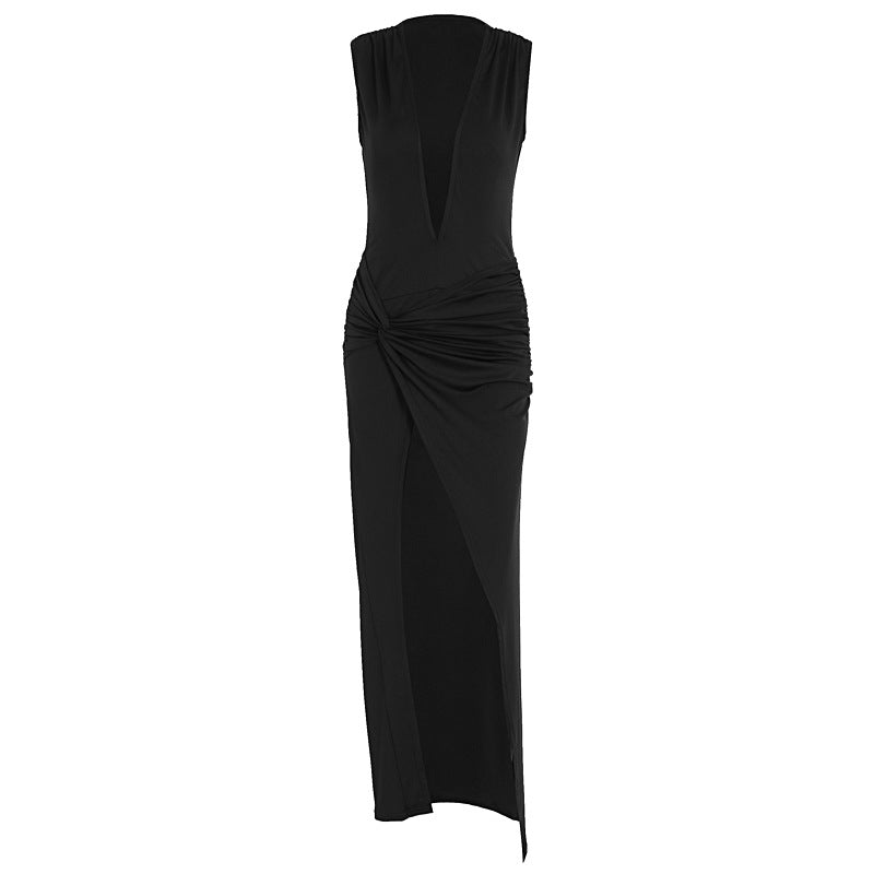 Damen elegantes langes Kleid mit tiefem V-Ausschnitt und raffinierter Raffung Echo Archiv