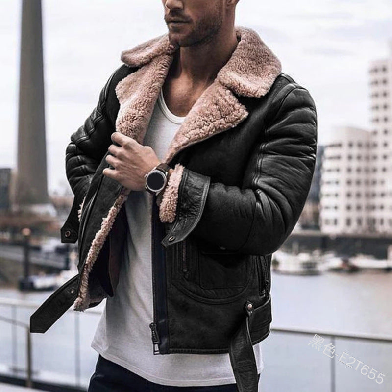 Herren Lederjacke mit schickem Kunstfellkragen Echoarchiv