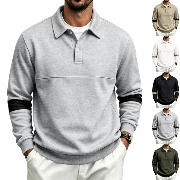 Herren Langarm-Poloshirt-Sweatshirt mit halber Knopfleiste, Kontrastärmeln und Rippbündchen – Cavello