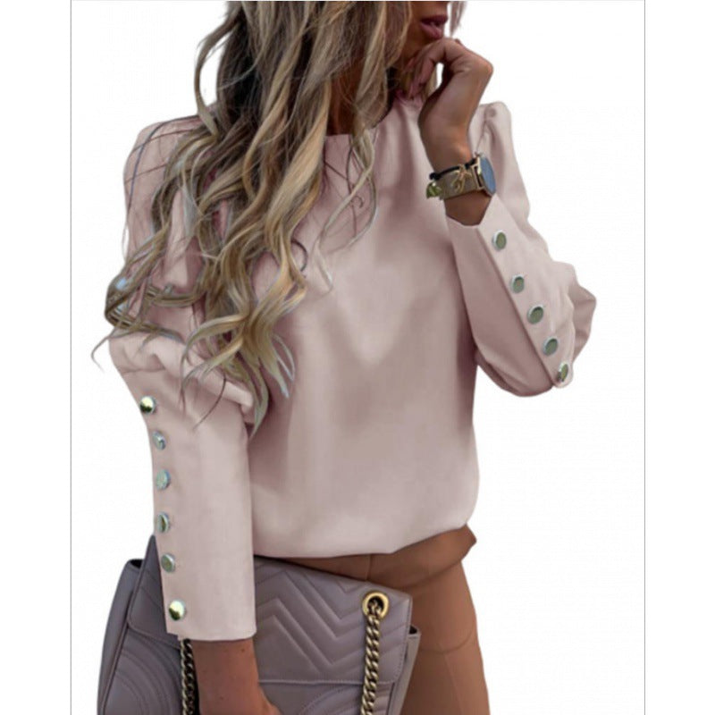 Damen Leichte Bluse mit Leopardenprint, Ballonärmeln und Zierknopfleiste – Élovi