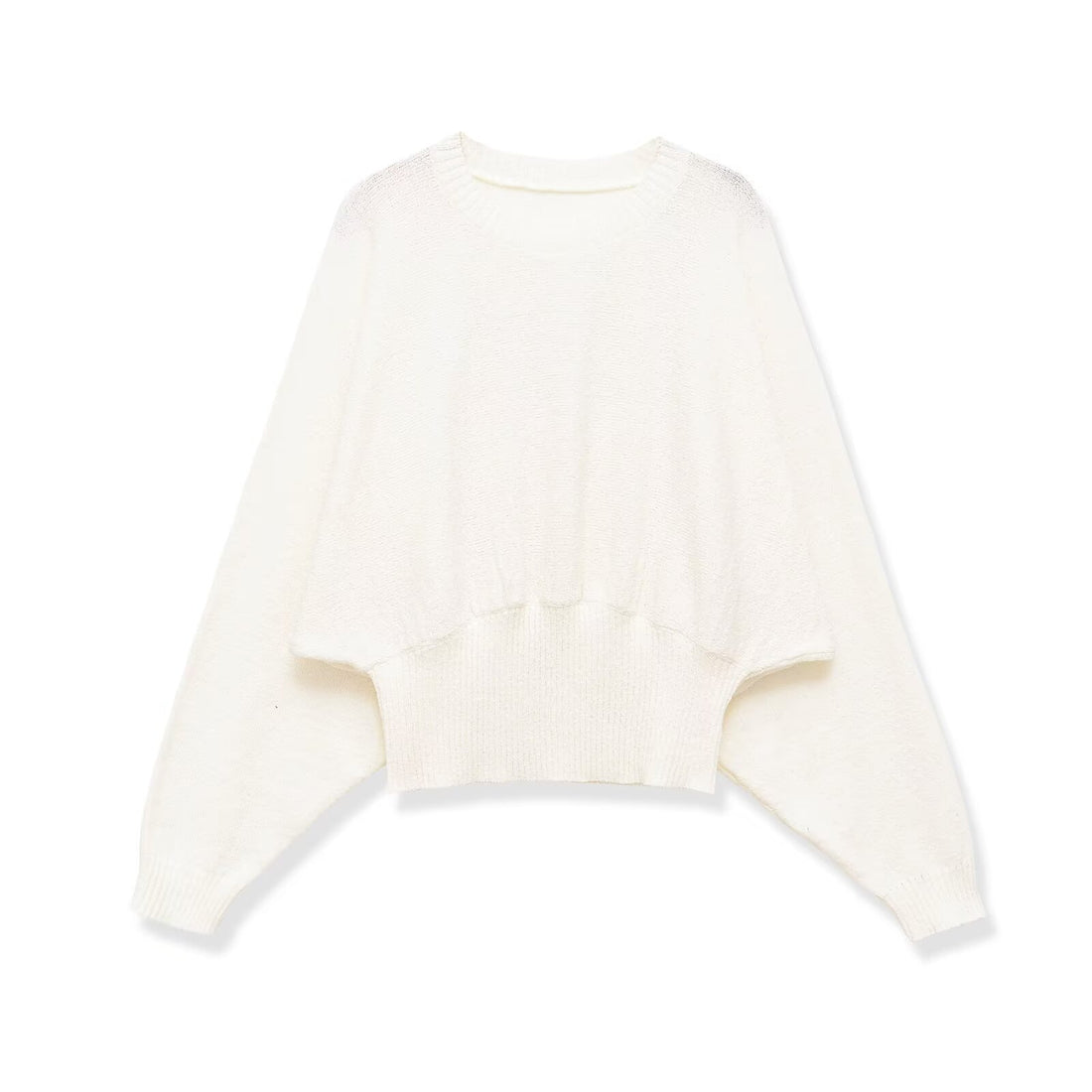 Damen weit geschnittener Cropped-Pullover mit Fledermausärmeln und breitem Rippbündchen Echo Archiv
