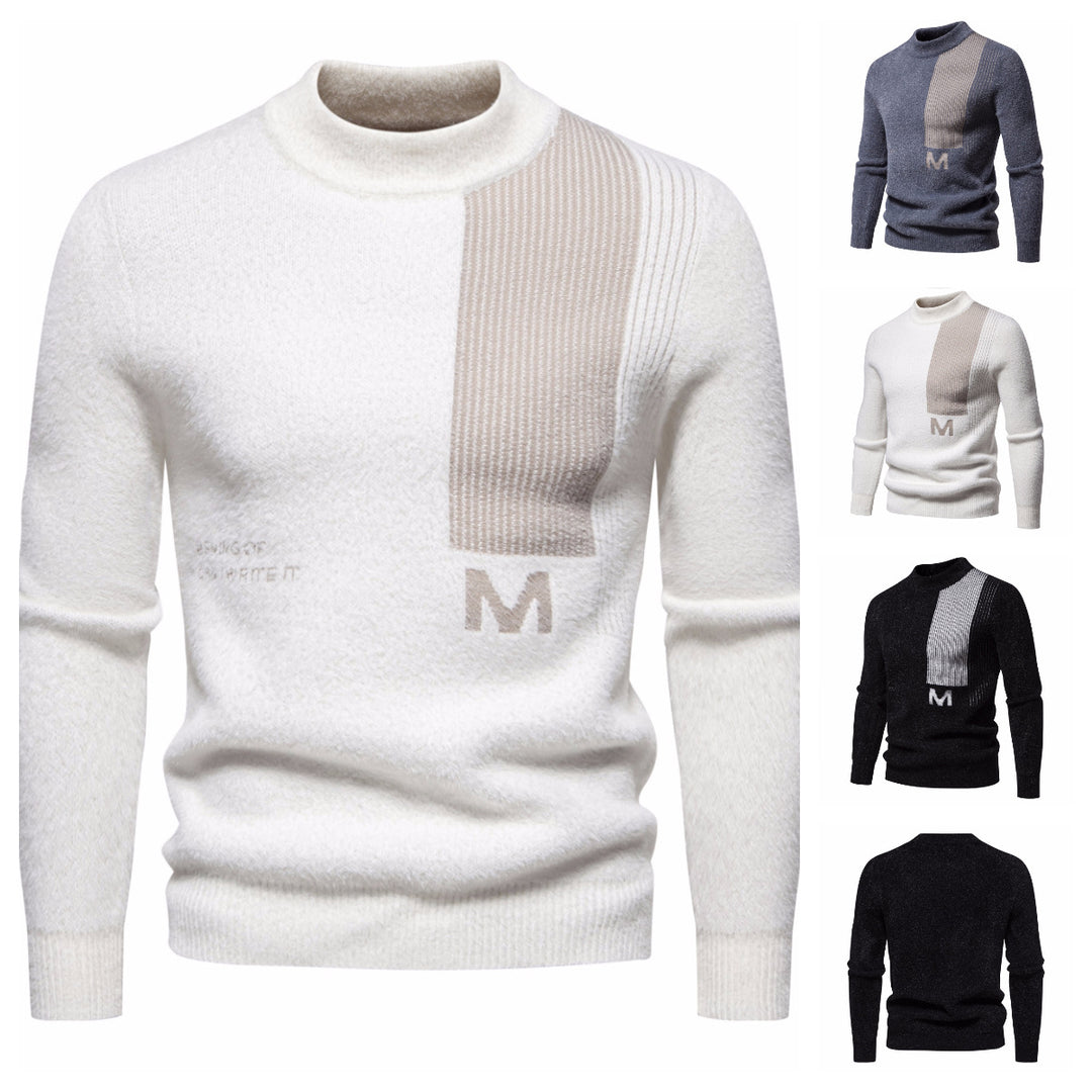 Herren Hochwertiger Strickpullover mit modernem Stehkragen und strukturiertem Design Echoarchiv