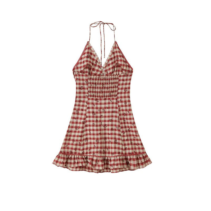 Damen Kariertes Sommerkleid mit Rüschendetails Echo Archiv