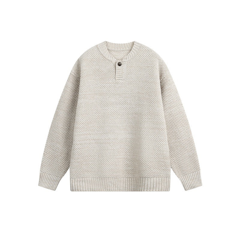 Unisex Strukturierter Strickpullover mit Henley-Knopfleiste Echoarchiv