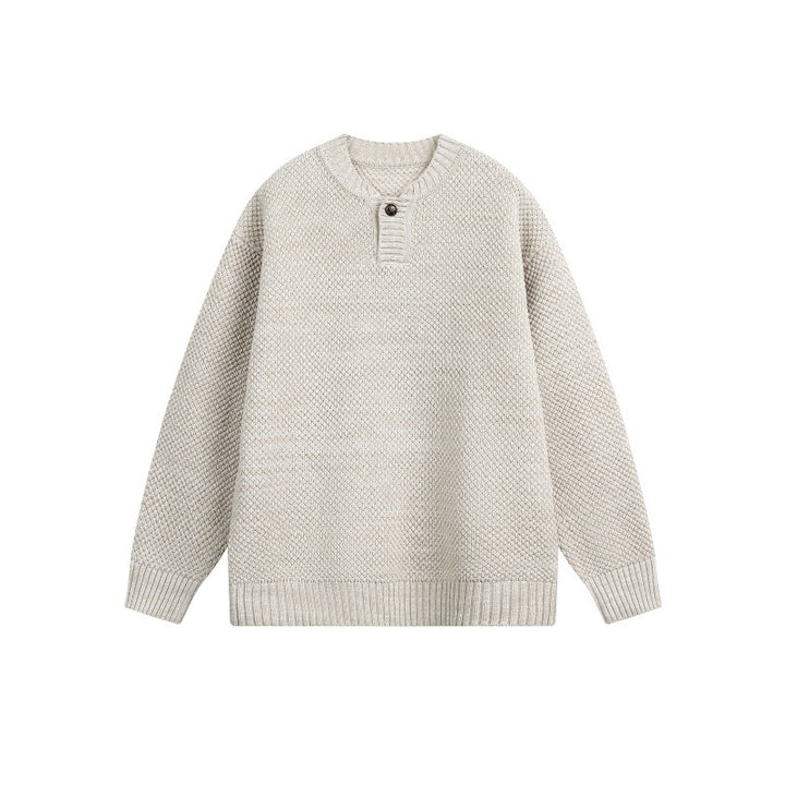 Unisex Strukturierter Strickpullover mit Henley-Knopfleiste Echoarchiv