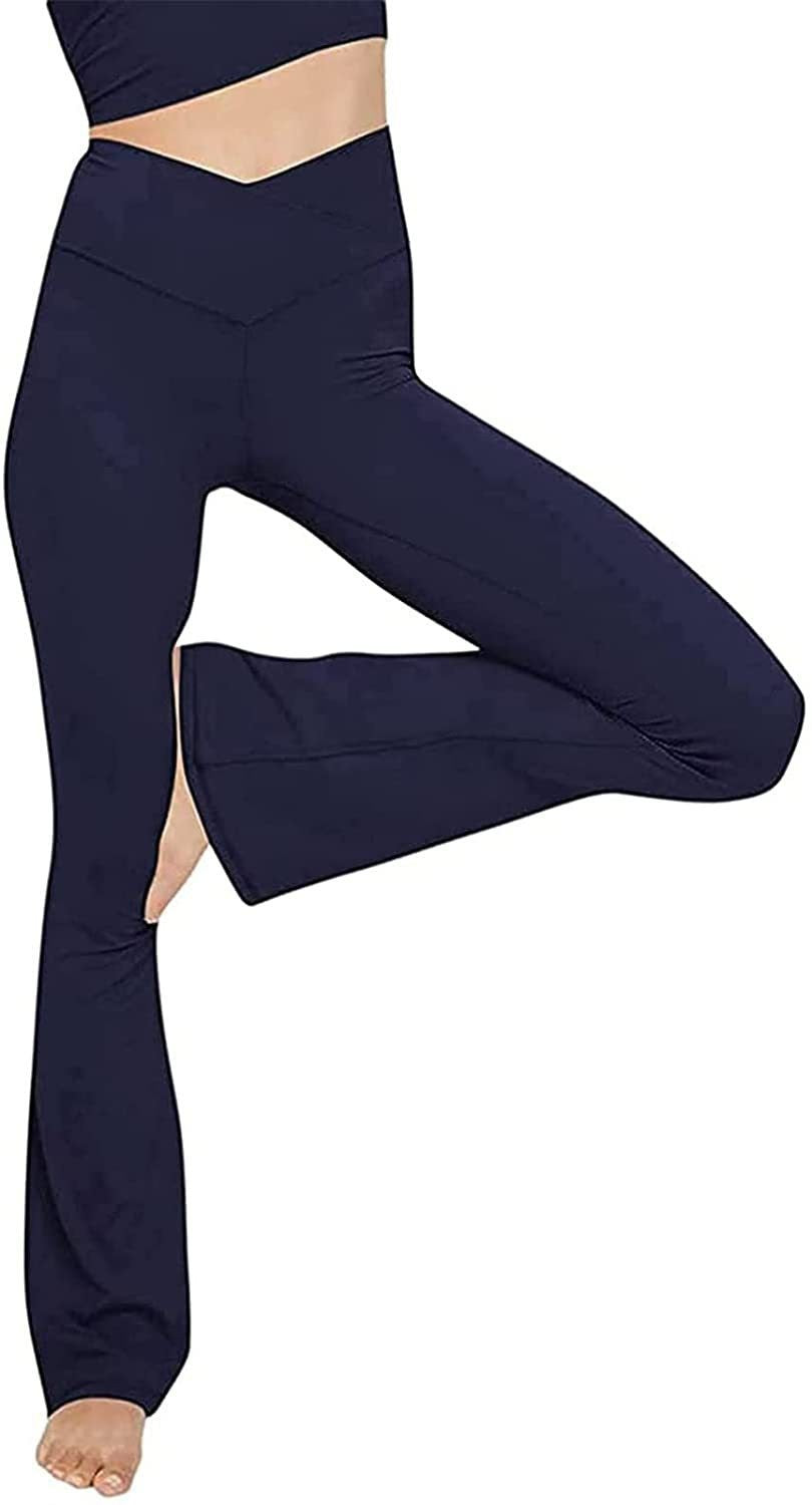 Damen nan taillenhohe Yogahose mit überkreuztem Bund und ausgestelltem Saum mit Schlitz Echo Archiv