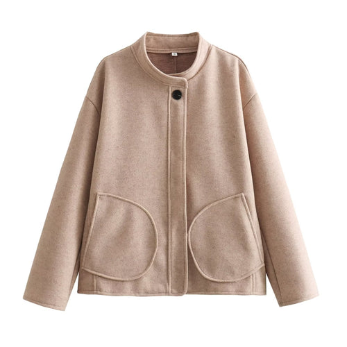 Damen Kurzjacke im Wollmix mit Rundhals, Oversize‑Passform und großen aufgesetzten Taschen Echo Archiv