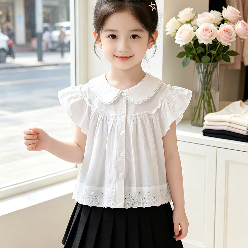 Mädchen elegante Bluse mit Spitzenkragen und Rüschendetails Echo Archiv
