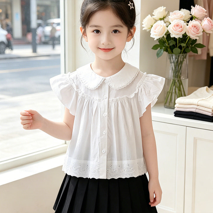 Mädchen elegante Bluse mit Spitzenkragen und Rüschendetails Echo Archiv
