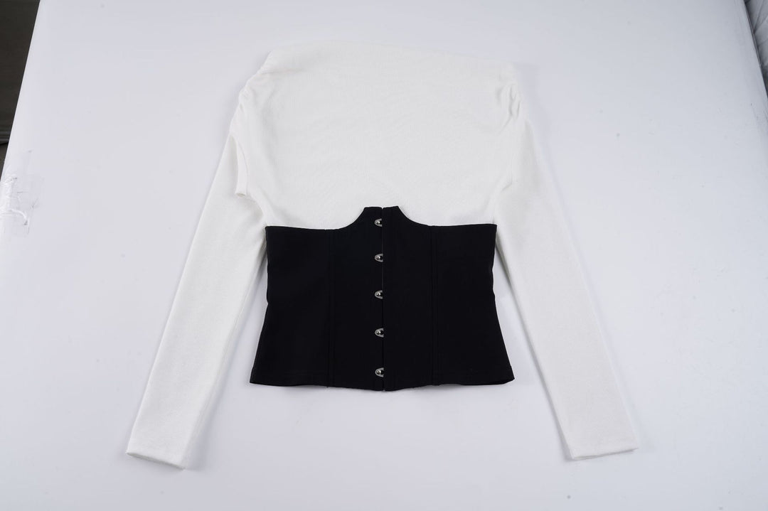 Damen Off-Shoulder Longsleeve mit eingesetzter Korsageoptik und Hakenverschluss Echo Archiv