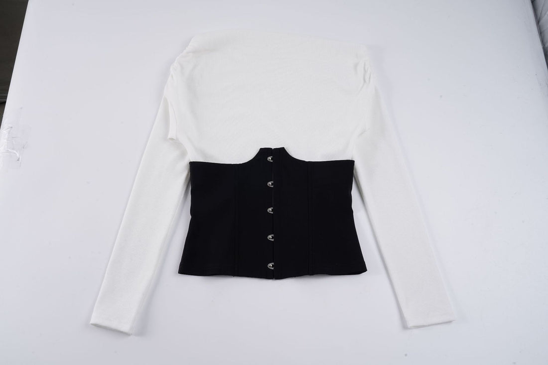 Damen Off-Shoulder Longsleeve mit eingesetzter Korsageoptik und Hakenverschluss – Avérine