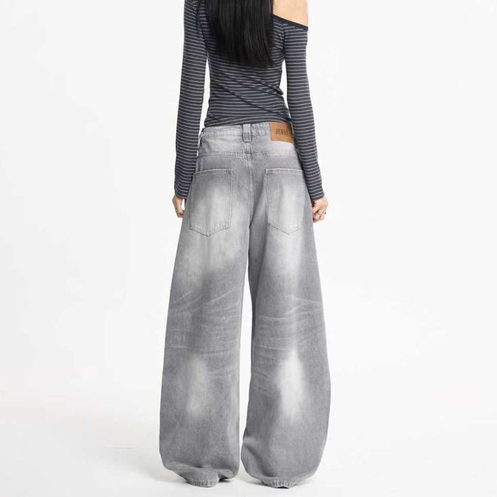 Damen Ultraweite Bodenlange Denim-Palazzohose mit tiefem Schritt und Vintage-Fade Echo Archiv