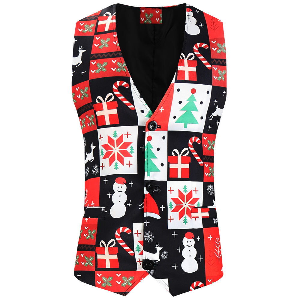 Herren Weihnachtliche Weste mit Santa-Alloverprint und tailliertem Schnitt Echo Archiv