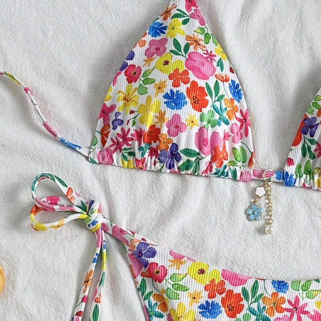 Damen Triangel-Bikini mit buntem Blumendesign Echo Archiv
