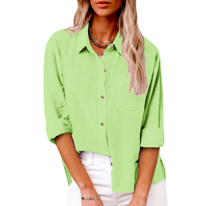 Damen nan oversized Leinen-Baumwollmix Hemdbluse mit Brusttasche und krempelbaren Ärmeln Echo Archiv