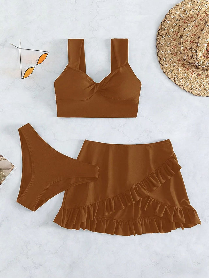 Damen Freizeit-Bikini-Set mit Wickelrock und stützenden Trägern Echo Archiv