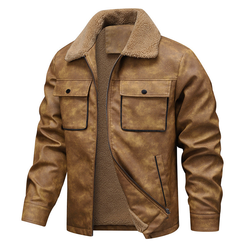 Herren Vintage-inspirierte Kunstlederjacke mit Teddyfutter und Hemdkragen Echo Archiv
