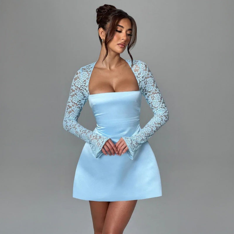 Damen elegantes Kleid mit luxuriösen Spitzenärmel und schickem Rückenverschluss Echo Archiv