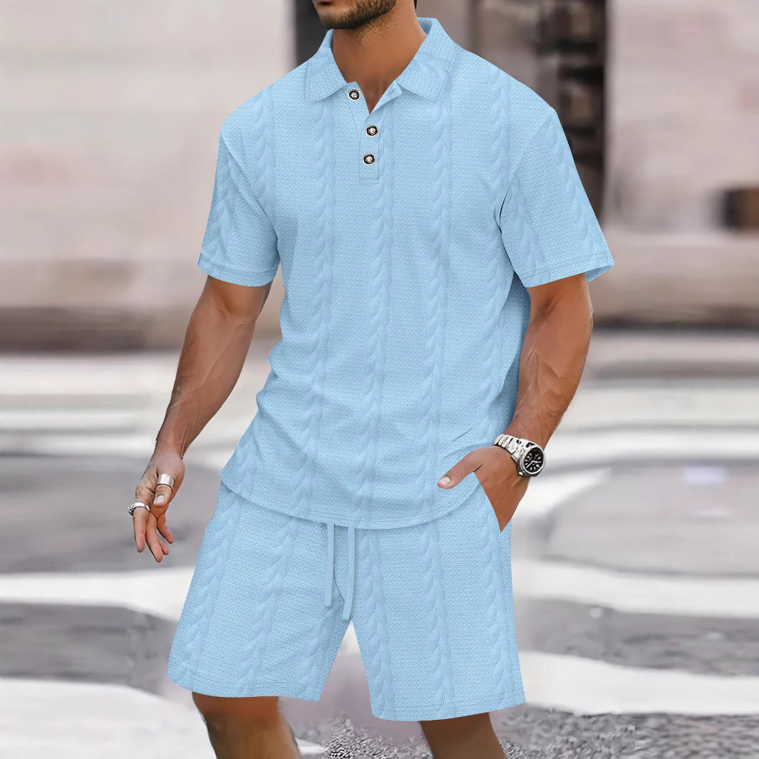 Herren Polohemd mit strukturiertem Muster und passender Shorts Echoarchiv