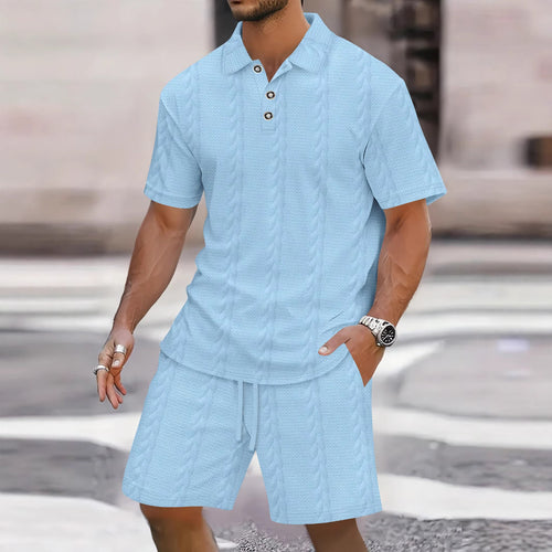 Herren Polohemd mit strukturiertem Muster und passender Shorts Echoarchiv