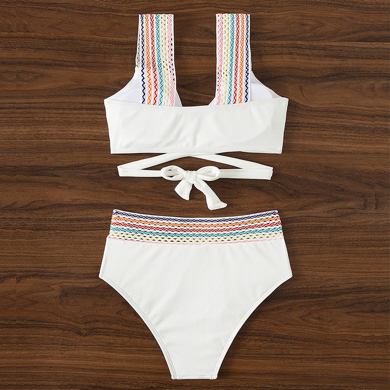 Damen Hoch taillierter Badeanzug mit modernen Binde-Details Echo Archiv