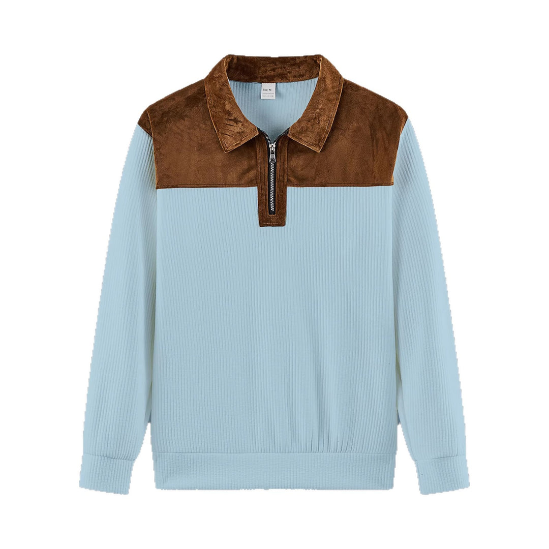 Unisex nan feinstrukturierter Strickpullover mit halbem Reißverschlusskragen und Samtbesatz Echo Archiv