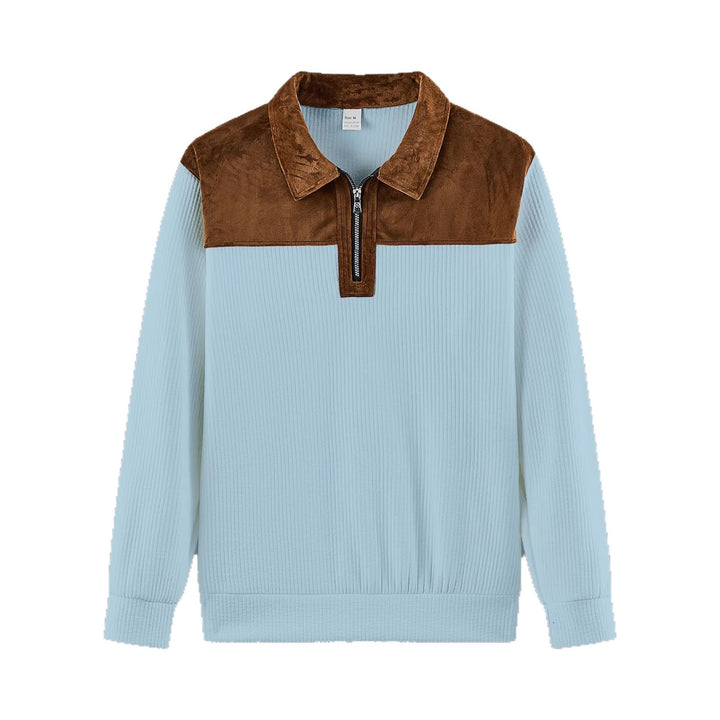 Unisex nan feinstrukturierter Strickpullover mit halbem Reißverschlusskragen und Samtbesatz Echo Archiv