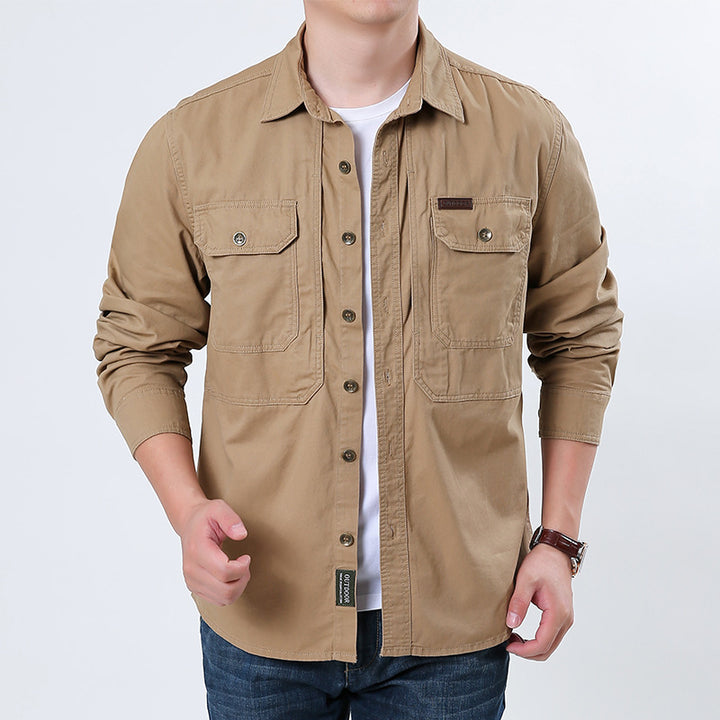 Herren nan lässige Utility-Hemdjacke aus Baumwoll-Twill mit zwei aufgesetzten Brusttaschen und knöpfbarer Front Echo Archiv