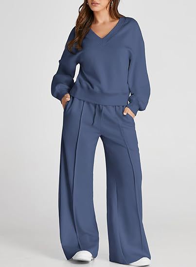 Damen Lässiges V-Ausschnitt Freizeit-Set mit weiter Jogginghose Echoarchiv